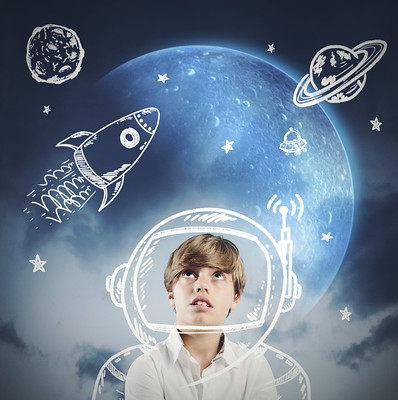 Child imagining being an astronaut