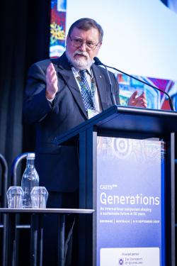 Prof Tony Haymet standing in front of lectern at CAETS 2025 conference