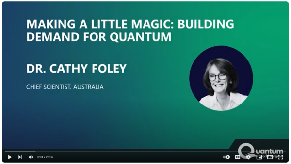 YouTube introductory slide to Dr Foley's keynote at the 2023 Quantum World Congress